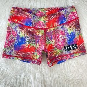 FLEO Tropical Palm Leaf Print Athletic Crossfit Booty Shorts